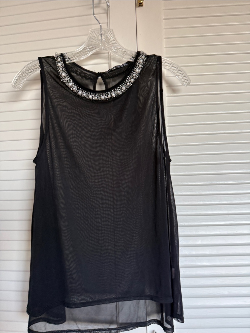 Atmosphere Black Embellished Mesh Shell Top